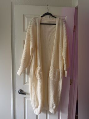 Amazon Women’s Cream Open-Front Knit Maxi Cardigan Sweater